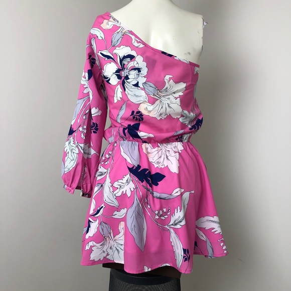 Yumi Kim Pink Floral One Shoulder Mini Dress Size S - Picture 8 of 12